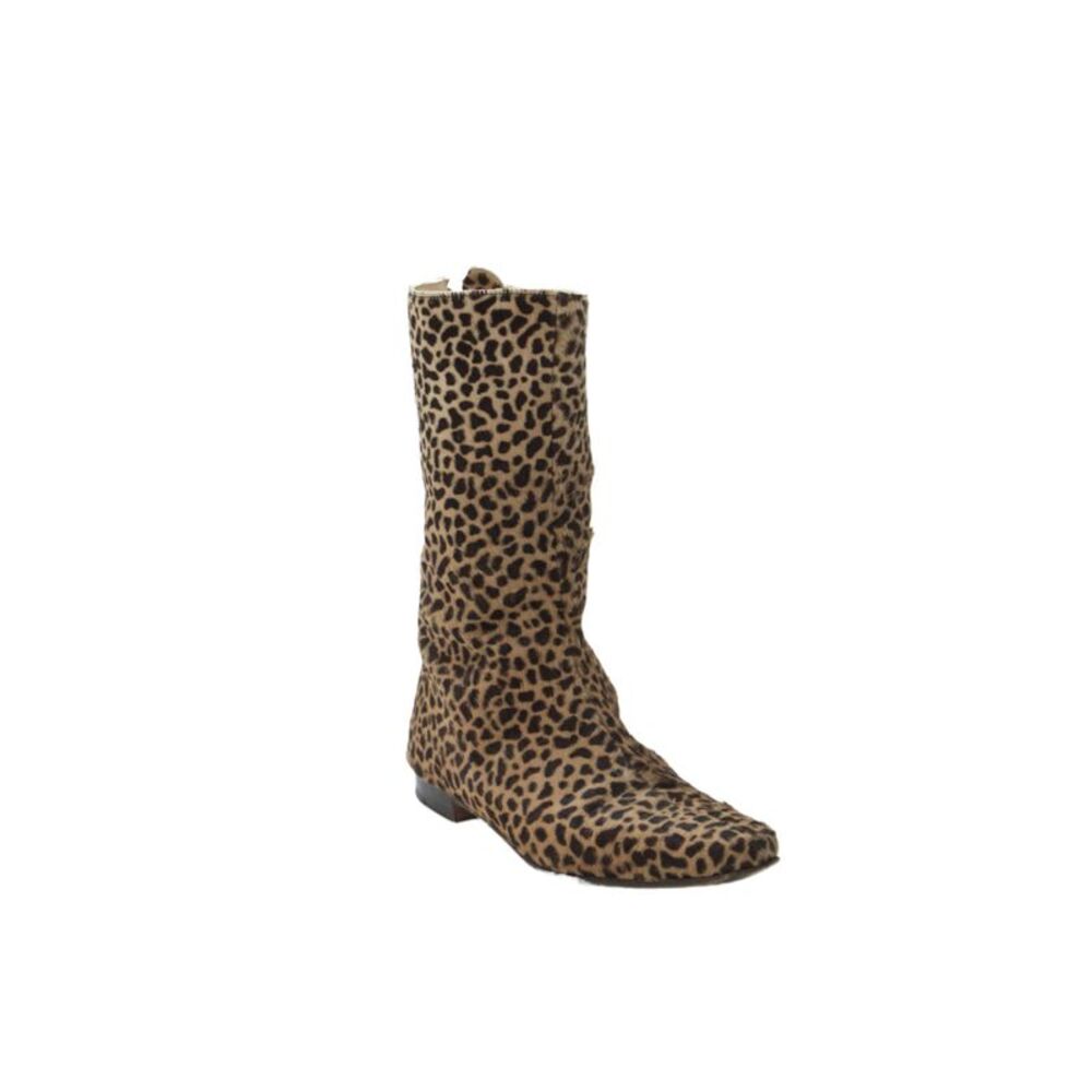 Manolo Blahnik Womens Pony Hair Cheetah Print Midi Boots Shoes Brown Size 8